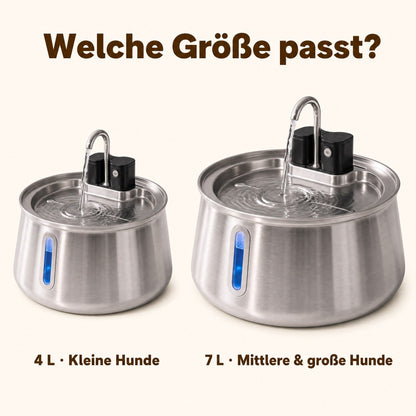 Größenvergleich: 4 Liter für kleine Hunde, 7 Liter für mittlere und große Hunde