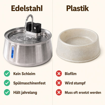 Edelstahl im Vergleich zu einem Plastiknapf